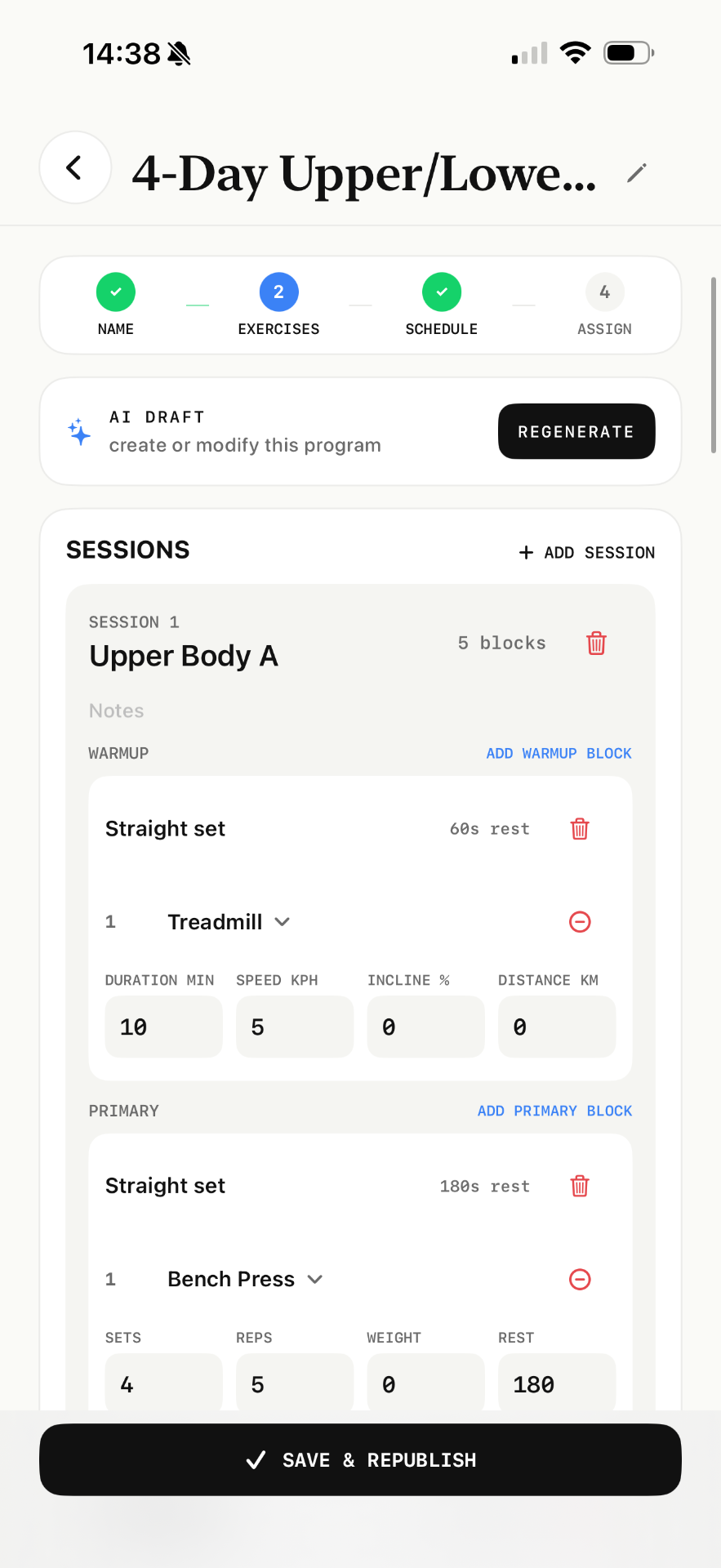 AI drafting a program inside MazenFit